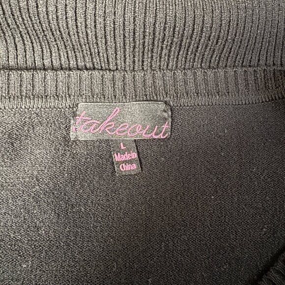 Takeout Black V-Neck Sweater Womens Size Large Long Sleeve Pullover Fitted - Picture 5 of 9